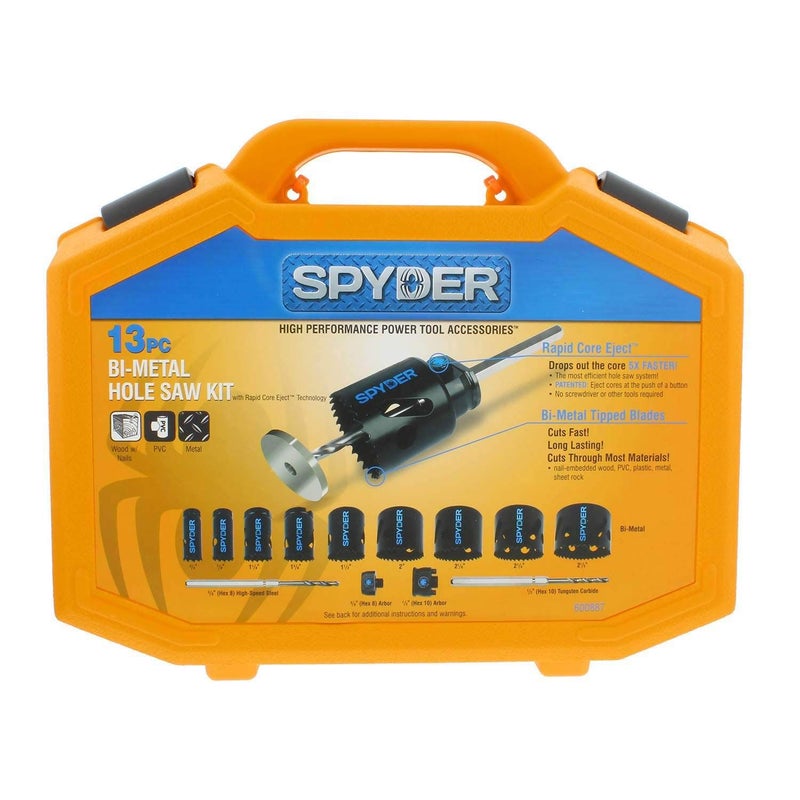Spyder 600887 13 Piece Bi Metal Steel Hole Cutter Saw Kit with Blades and Arbors - Image 1